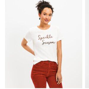NEW Loft Sparkle Season Sequin Everyday Crew Tee Color:White
